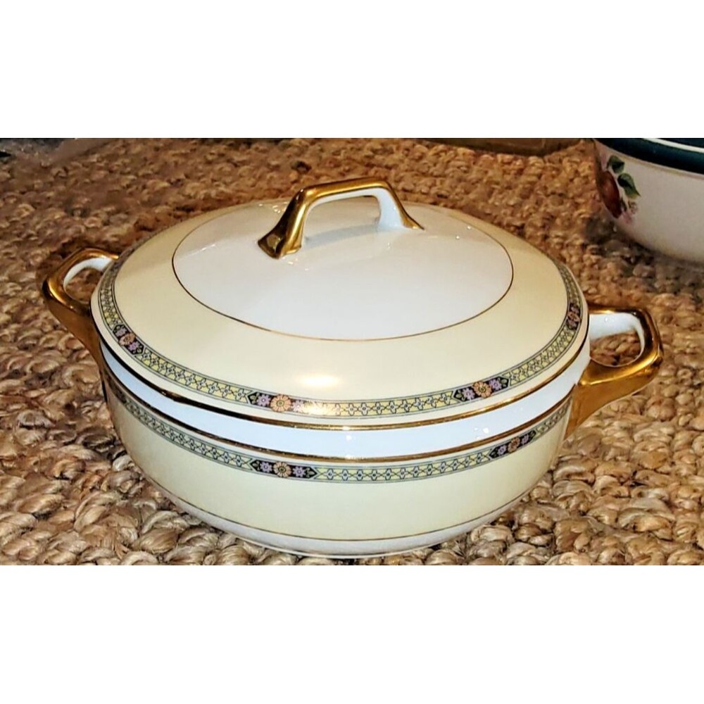 Epiag Czechoslovakia VTG Porcelain Round Covered Serving Bowl '30-'40 18k Gold
